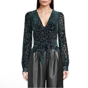 Green Tie Front Fitted Blouse